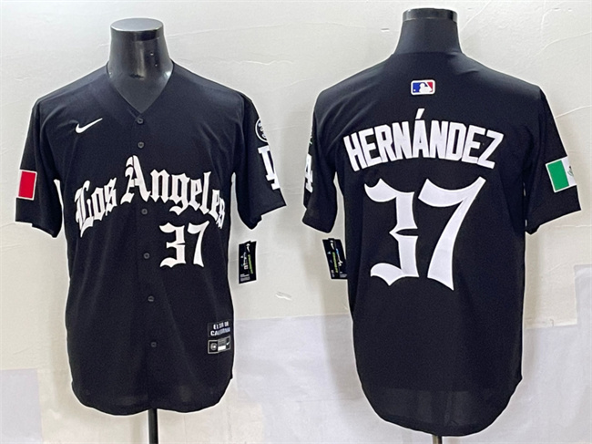 Men's Black Los Angeles Dodgers #37 Teoscar Hernández 2025 LA Gothic Style With Fernando Patch Vapor Premier Limited Stitched Baseball Jersey